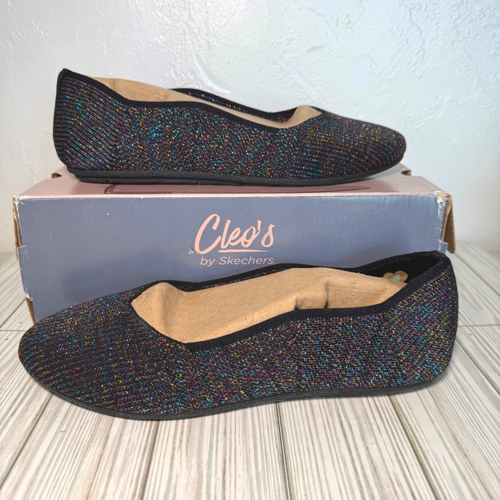 Skechers Cleo 2.0 Shimmering Black Multi Rainbow Metallic Ballet Flats 158347 10